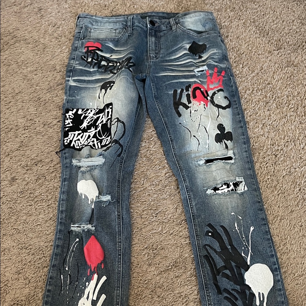 Rue21 Distressed Graffiti Skinny Jeans